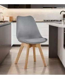 SEDIA DA PRANZO "LEILA" GRIGIO CON GAMBE IN LEGNO 6 PEZZI