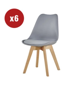 SEDIA DA PRANZO "LEILA" GRIGIO CON GAMBE IN LEGNO 6 PEZZI