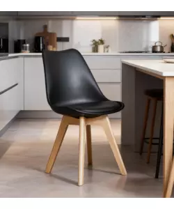 SEDIA DA PRANZO "LEILA" NERO CON GAMBE IN LEGNO 6 PEZZI