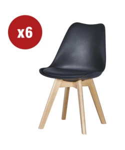 SEDIA DA PRANZO "LEILA" NERO CON GAMBE IN LEGNO 6 PEZZI