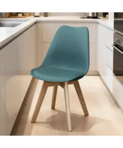 SEDIA DA PRANZO "LEILA" BLU OTTANIO CON GAMBE IN LEGNO 6 PEZZI