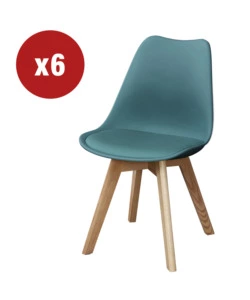 SEDIA DA PRANZO "LEILA" BLU OTTANIO CON GAMBE IN LEGNO 6 PEZZI