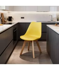 SEDIA DA PRANZO "LEILA" SENAPE CON GAMBE IN LEGNO 6 PEZZI