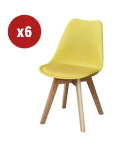 SEDIA DA PRANZO "LEILA" SENAPE CON GAMBE IN LEGNO 6 PEZZI