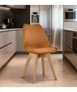 SEDIA DA PRANZO "LEILA" MATTONE CON GAMBE IN LEGNO 6 PEZZI