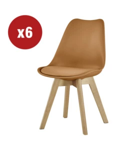 SEDIA DA PRANZO "LEILA" MATTONE CON GAMBE IN LEGNO 6 PEZZI