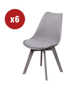 SEDIA DA PRANZO "KELLY" GRIGIO CON GAMBE IN LEGNO IN TINTA 6 PEZZI