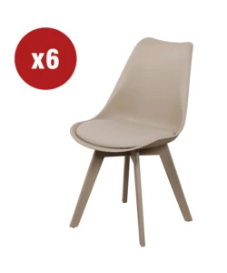 SEDIA DA PRANZO "KELLY" TORTORA CON GAMBE IN LEGNO IN TINTA 6 PEZZI
