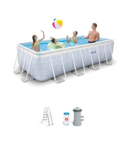 PISCINA FUORI TERRA CON STRUTTURA RETTANGOLARE INTEX "PRISMA FRAME CHEVRON" EFFETTO RIGATO BLU 400X200X100 CM - COD. 26780NP