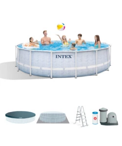 PISCINA FUORI TERRA CON STRUTTURA ROTONDA INTEX "PRISMA FRAME CHEVRON" EFFETTO RIGATO 488X488X122 CM - COD. 26746NP