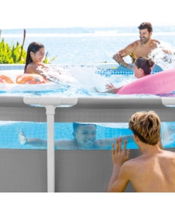 PISCINA FUORI TERRA CON STRUTTURA ROTONDA INTEX "PRISMA FRAME CLEARVIEW" GRIGIO CHIARO 488X488X122 CM - COD. 26730NP