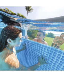 PISCINA FUORI TERRA CON STRUTTURA ROTONDA INTEX "PRISMA FRAME CLEARVIEW" GRIGIO CHIARO 488X488X122 CM - COD. 26730NP