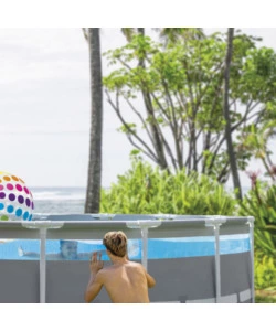 PISCINA FUORI TERRA CON STRUTTURA ROTONDA INTEX "PRISMA FRAME CLEARVIEW" GRIGIO CHIARO 488X488X122 CM - COD. 26730NP