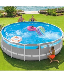 PISCINA FUORI TERRA CON STRUTTURA ROTONDA INTEX "PRISMA FRAME CLEARVIEW" GRIGIO CHIARO 488X488X122 CM - COD. 26730NP