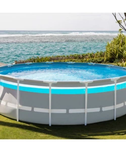 PISCINA FUORI TERRA CON STRUTTURA ROTONDA INTEX "PRISMA FRAME CLEARVIEW" GRIGIO CHIARO 488X488X122 CM - COD. 26730NP