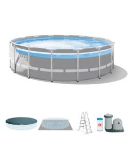 PISCINA FUORI TERRA CON STRUTTURA ROTONDA INTEX "PRISMA FRAME CLEARVIEW" GRIGIO CHIARO 488X488X122 CM - COD. 26730NP