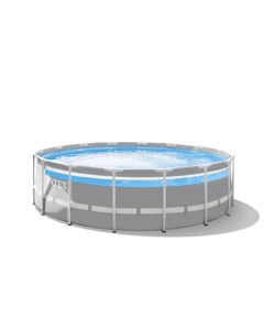 PISCINA FUORI TERRA CON STRUTTURA ROTONDA INTEX "PRISMA FRAME CLEARVIEW" GRIGIO CHIARO 488X488X122 CM - COD. 26730NP