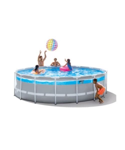 PISCINA FUORI TERRA CON STRUTTURA ROTONDA INTEX "PRISMA FRAME CLEARVIEW" GRIGIO CHIARO 488X488X122 CM - COD. 26730NP