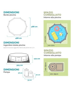PISCINA FUORI TERRA CON STRUTTURA ROTONDA INTEX "PRISMA FRAME CLEARVIEW" GRIGIO CHIARO 488X488X122 CM - COD. 26730NP