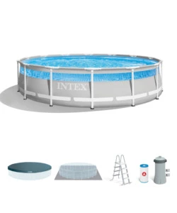 PISCINA FUORI TERRA CON STRUTTURA ROTONDA INTEX "PRISMA FRAME CLEARVIEW" GRIGIO CHIARO 427X427X107 CM - COD. 26722NP