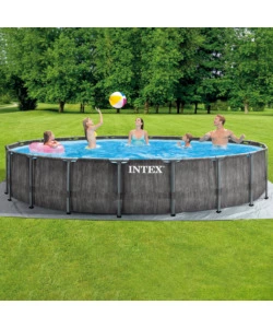 PISCINA FUORI TERRA CON STRUTTURA ROTONDA INTEX "PRISMA FRAME GREYWOOD" EFFETTO LEGNO ANTRACITE 549X549X122 CM - COD. 26744NP