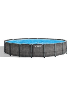 PISCINA FUORI TERRA CON STRUTTURA ROTONDA INTEX "PRISMA FRAME GREYWOOD" EFFETTO LEGNO ANTRACITE 549X549X122 CM - COD. 26744NP