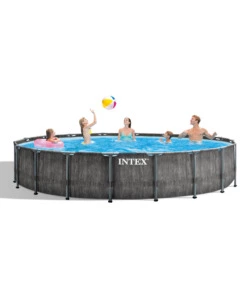 PISCINA FUORI TERRA CON STRUTTURA ROTONDA INTEX "PRISMA FRAME GREYWOOD" EFFETTO LEGNO ANTRACITE 549X549X122 CM - COD. 26744NP