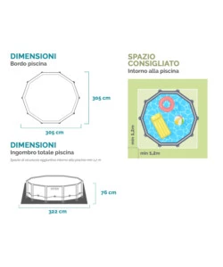 PISCINA FUORI TERRA CON STRUTTURA ROTONDA INTEX "PRISMA FRAME" GRIGIO CHIARO 305X305X76 - COD. 26700NP