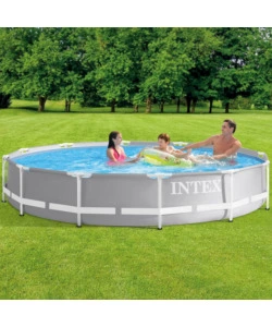 PISCINA FUORI TERRA CON STRUTTURA ROTONDA INTEX "PRISMA FRAME" GRIGIO CHIARO 366X366X76 CM - COD. 26712NP