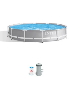 PISCINA FUORI TERRA CON STRUTTURA ROTONDA INTEX "PRISMA FRAME" GRIGIO CHIARO 366X366X76 CM - COD. 26712NP
