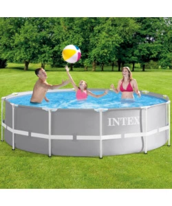 PISCINA FUORI TERRA CON STRUTTURA ROTONDA INTEX "PRISMA FRAME" GRIGIO CHIARO 366X366X99 CM - COD. 26716NP