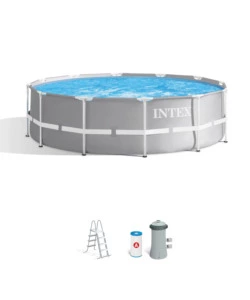 PISCINA FUORI TERRA CON STRUTTURA ROTONDA INTEX "PRISMA FRAME" GRIGIO CHIARO 366X366X99 CM - COD. 26716NP