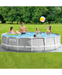 PISCINA FUORI TERRA CON STRUTTURA ROTONDA INTEX "PRISMA FRAME" GRIGIO CHIARO 457X457X107 CM - COD. 26724NP