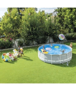 PISCINA FUORI TERRA CON STRUTTURA ROTONDA INTEX "PRISMA FRAME" GRIGIO CHIARO 457X457X107 CM - COD. 26724NP