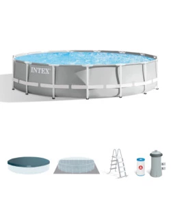 PISCINA FUORI TERRA CON STRUTTURA ROTONDA INTEX "PRISMA FRAME" GRIGIO CHIARO 457X457X107 CM - COD. 26724NP
