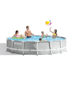 PISCINA FUORI TERRA CON STRUTTURA ROTONDA INTEX "PRISMA FRAME" GRIGIO CHIARO 457X457X107 CM - COD. 26724NP