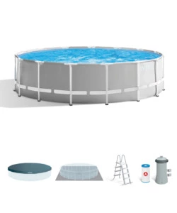 PISCINA FUORI TERRA CON STRUTTURA ROTONDA INTEX "PRISMA FRAME" GRIGIO CHIARO 457X457X122 CM - COD. 26726NP