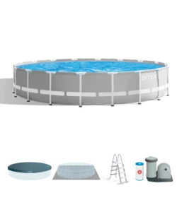 PISCINA FUORI TERRA CON STRUTTURA ROTONDA INTEX "PRISMA FRAME" GRIGIO CHIARO 549X549X122 CM - COD. 26732NP