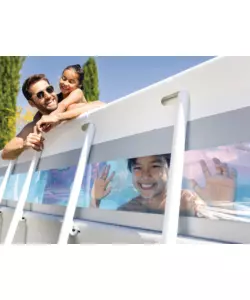 PISCINA FUORI TERRA CON STRUTTURA RETTANGOLARE INTEX "PRISMA FRAME CLEARVIEW" GRIGIO CHIARO 400X200X122 CM - COD. 26770NP