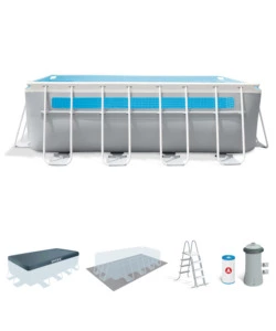 PISCINA FUORI TERRA CON STRUTTURA RETTANGOLARE INTEX "PRISMA FRAME CLEARVIEW" GRIGIO CHIARO 400X200X122 CM - COD. 26770NP