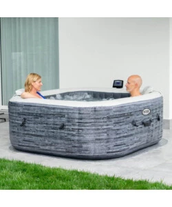 PISCINA IDROMASSAGGIO GONFIABILE INTEX "GREYSTONE DELUXE" GRIGIO EFFETTO PIETRA 4 POSTI 175X175X71 CM - COD. 28450