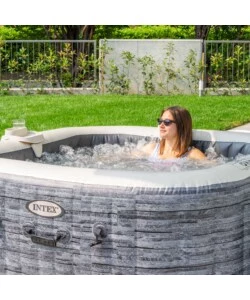 PISCINA IDROMASSAGGIO GONFIABILE INTEX "GREYSTONE DELUXE" GRIGIO EFFETTO PIETRA 4 POSTI 175X175X71 CM - COD. 28450