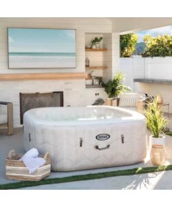 PISCINA IDROMASSAGGIO GONFIABILE INTEX "CHEVRON DELUXE" MARRONE EFFETTO RIGATO 4 POSTI 175X175X71 CM - COD. 28446NP
