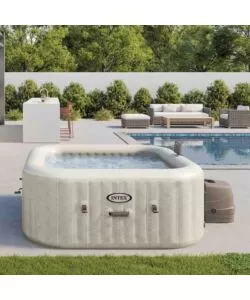 PISCINA IDROMASSAGGIO GONFIABILE INTEX "CHEVRON DELUXE" MARRONE EFFETTO RIGATO 4 POSTI 175X175X71 CM - COD. 28446NP