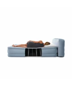 MATERASSO MATRIMONIALE GONFIABILE INTEX "PLUSH HEADBOARD" AZZURRO CON POGGIATESTA 152X203X86 CM - COD. 64450ND