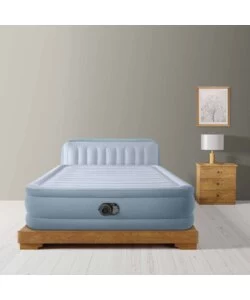 MATERASSO MATRIMONIALE GONFIABILE INTEX "PLUSH HEADBOARD" AZZURRO CON POGGIATESTA 152X203X86 CM - COD. 64450ND
