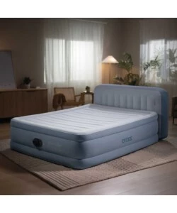 MATERASSO MATRIMONIALE GONFIABILE INTEX "PLUSH HEADBOARD" AZZURRO CON POGGIATESTA 152X203X86 CM - COD. 64450ND