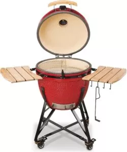BARBECUE A CARBONE KAMADO BONO "GRANDE 23" IN CERAMICA ROSSO CON ROTELLE 76X66X90 CM