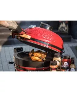 BARBECUE A CARBONE KAMADO BONO "MEDIA 20" IN CERAMICA ROSSO CON ROTELLE 78X60X75 CM