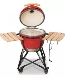 BARBECUE A CARBONE KAMADO BONO "MEDIA 20" IN CERAMICA ROSSO CON ROTELLE 78X60X75 CM